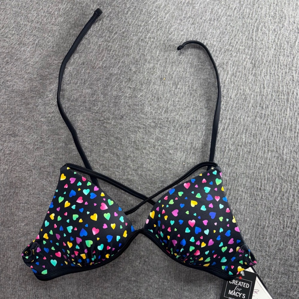 Salt + Cove Womens Push Up Bikini Top Black Rainbow Heart Print XS 802021